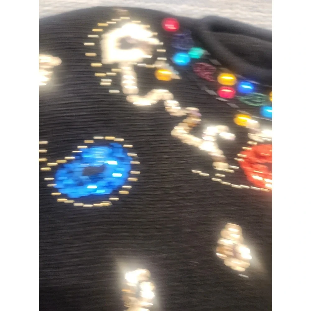 Vtg 80s Work in Progress Silk Angora Sweater Black Knit Sequin Gladys Bagley Lg.